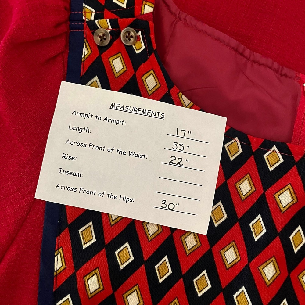 DEAR CREATURES Red Diana Dress Retro 60's A-Line Shift Geometric Diamond X-Small - Picture 12 of 12